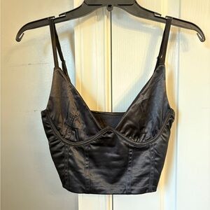 Black Satin Corset Crop Top